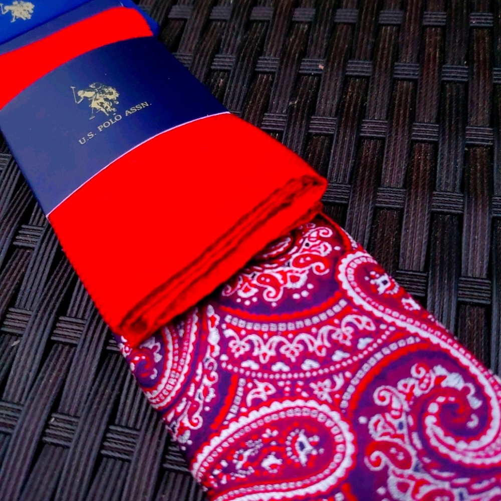 US Polo Assn Tie Pocket square Set Red Men Paisley